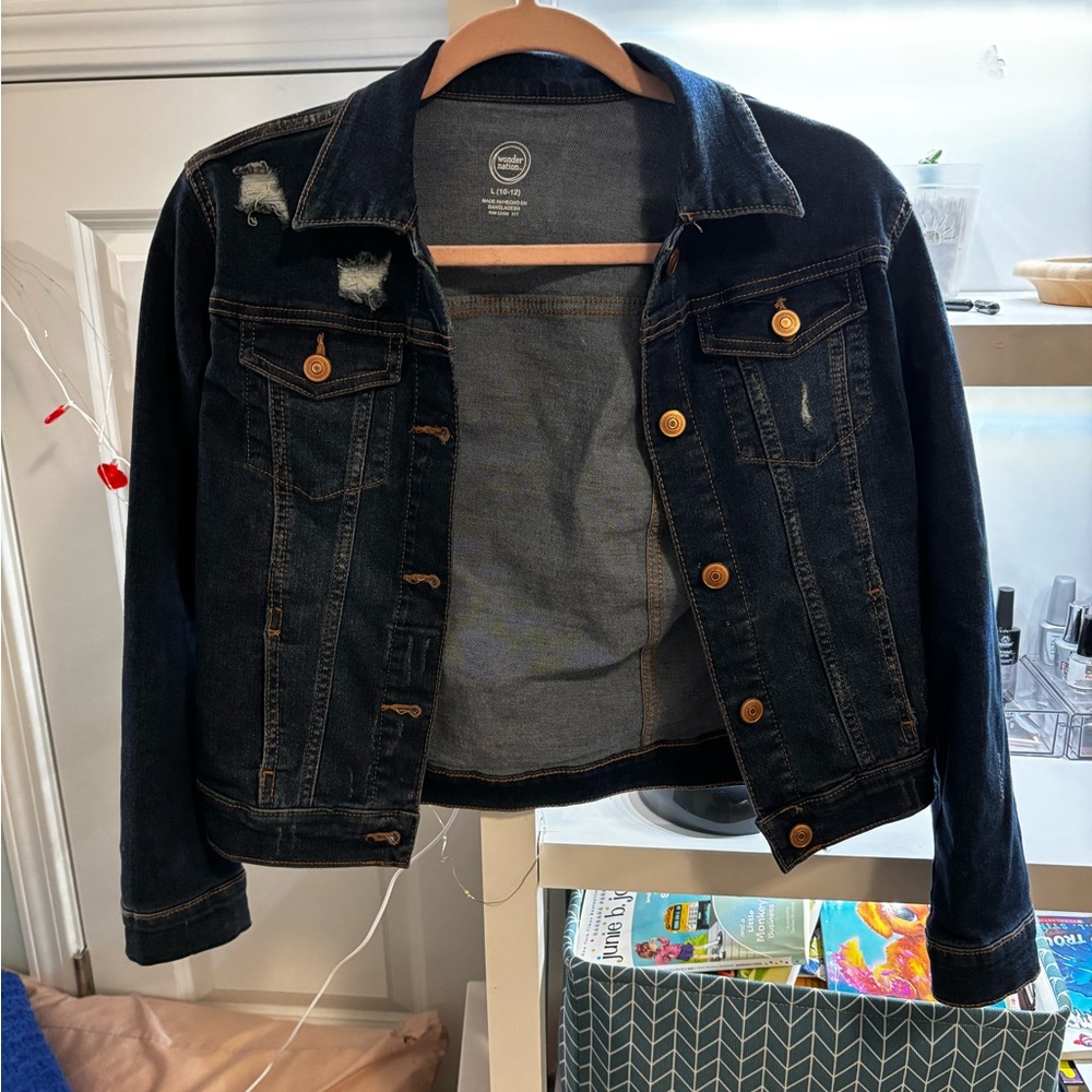 Girls Distressed Denim Jacket Size L